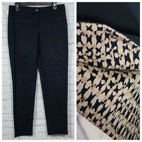 Brooks Brothers Natalie Fit Black Skinny Cropped Woman's Ankle Pant Printed Cuff - Picture 1 of 11